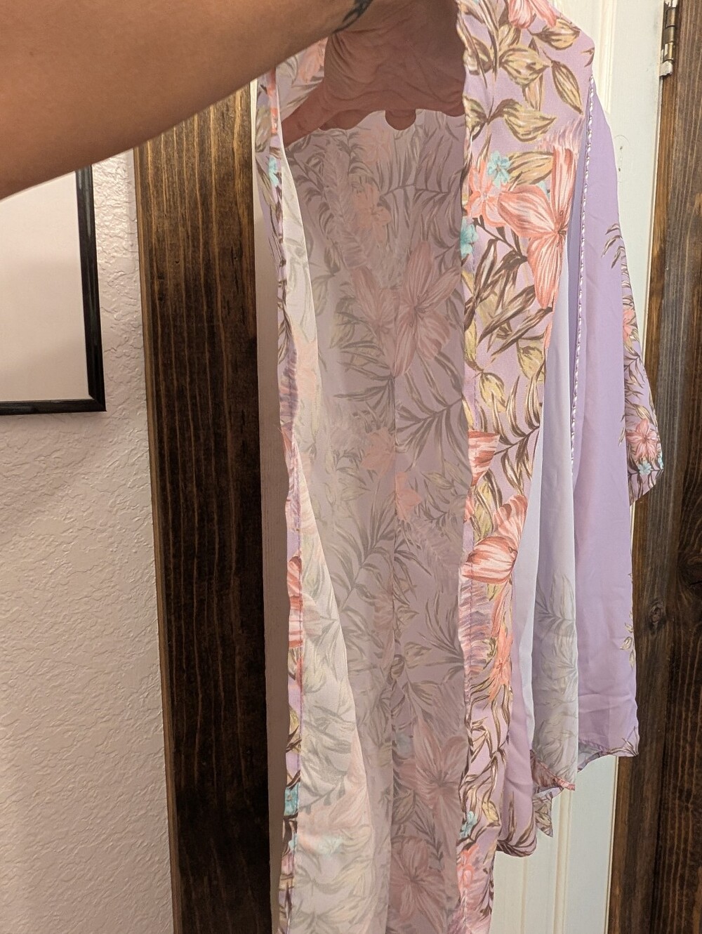 NWT Lavender Floral Kimono Open Front Cardigan Size 0X-1X Catherines Shawl Wrap - Picture 7 of 10